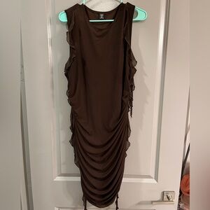 SHEIN Brown Ruched Midi Dress